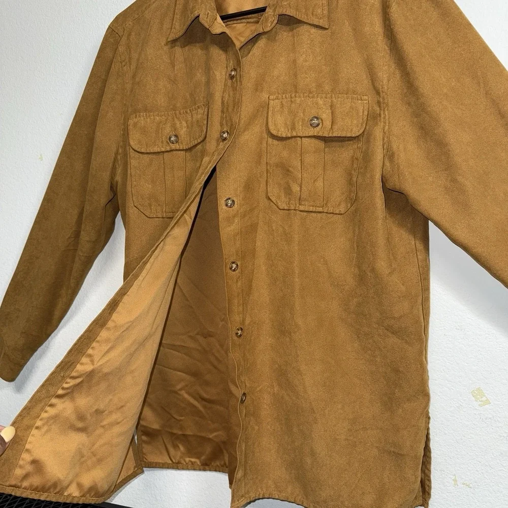 White Stag Faux‎ Suede Shirt Jacket Women's M Brown Button Front Lined Shacket - Picture 3 of 16